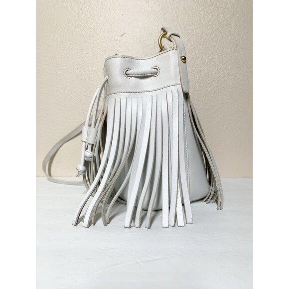 Dooney & Bourke Christa Drawstring Crossbody Bag White Leather Fringe Bucket - Picture 4 of 12